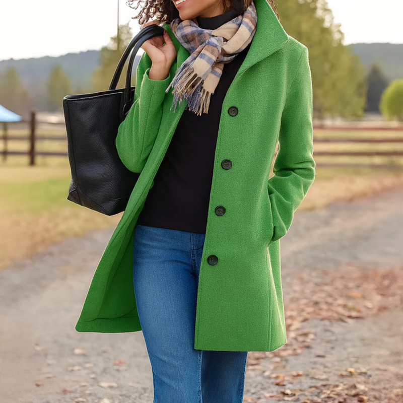 Quendra | Long Sleeve Button Front Mid-Length Coat