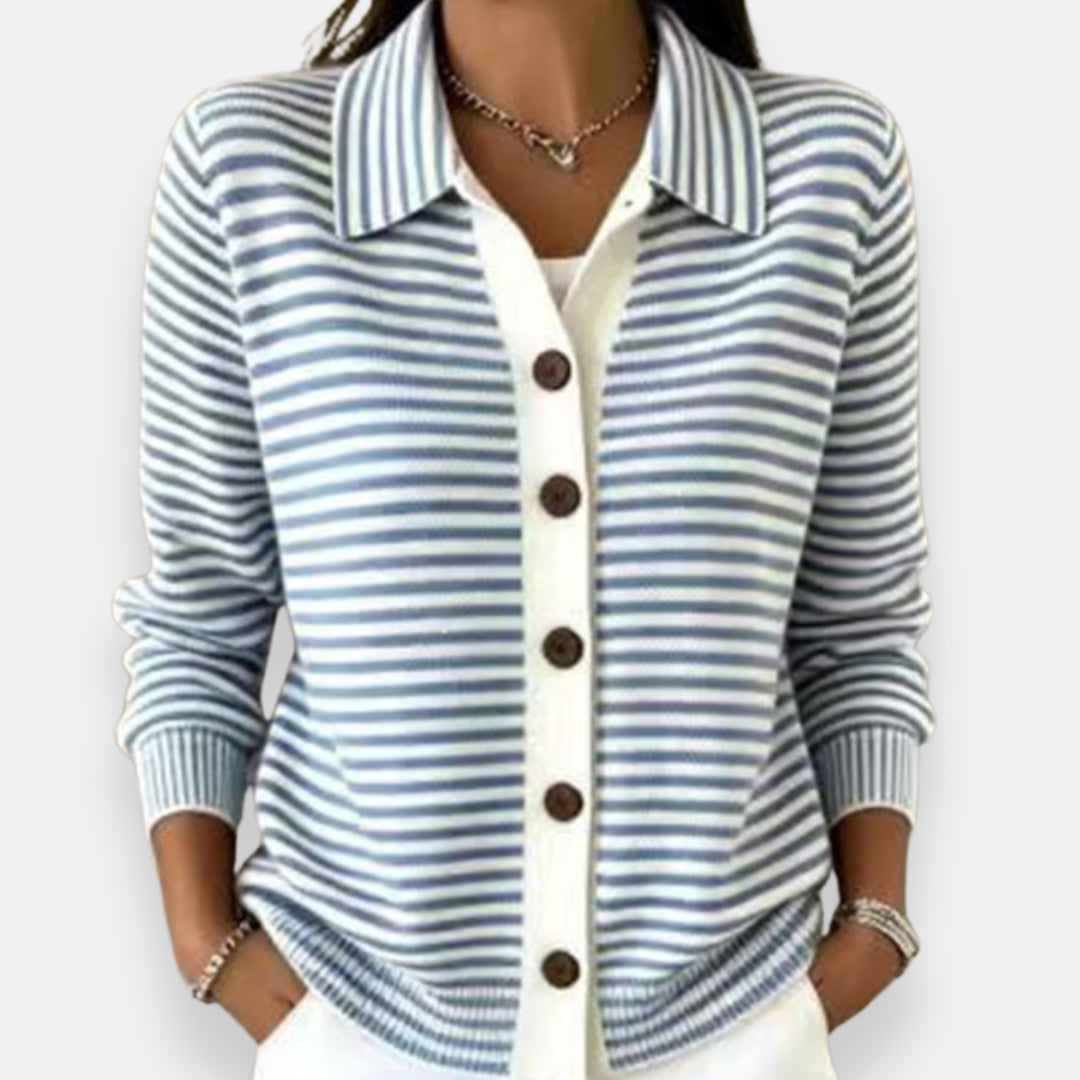 Talaoira | Striped Buttoned Cardigan with Long Sleeves