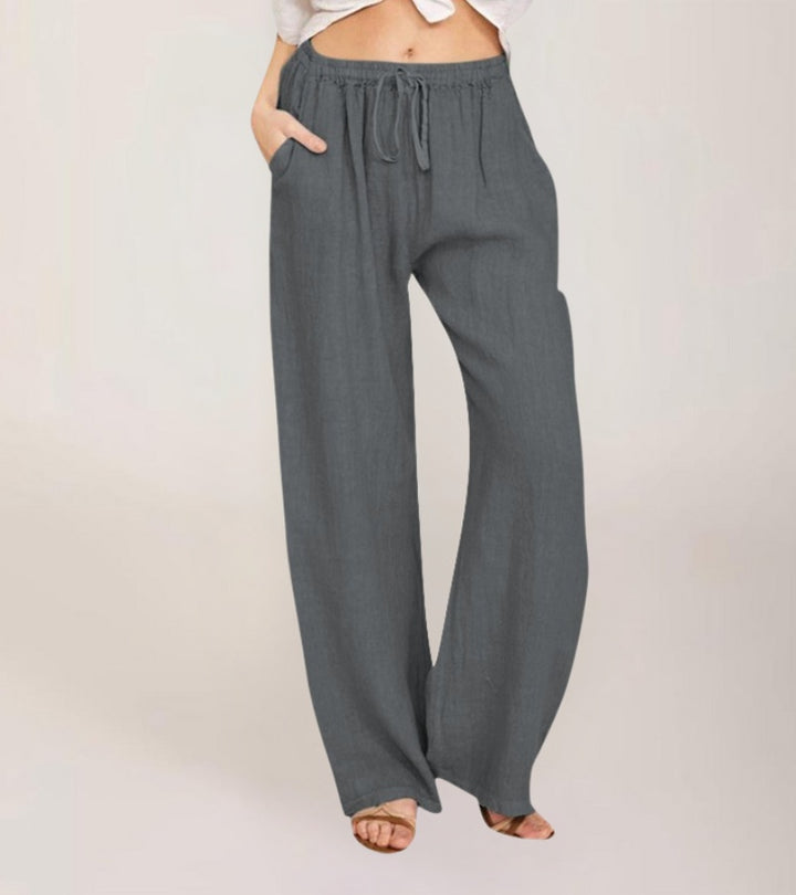 Maialen | Wide Leg Drawstring Linen Style Pants