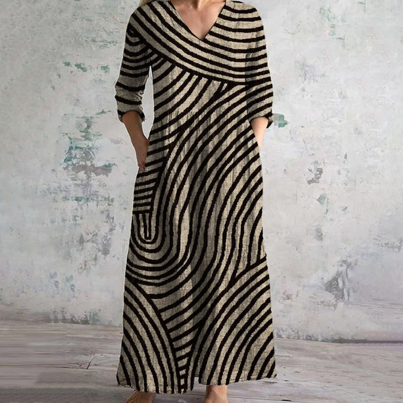 Ayla | Striped V Neck Midi Dress