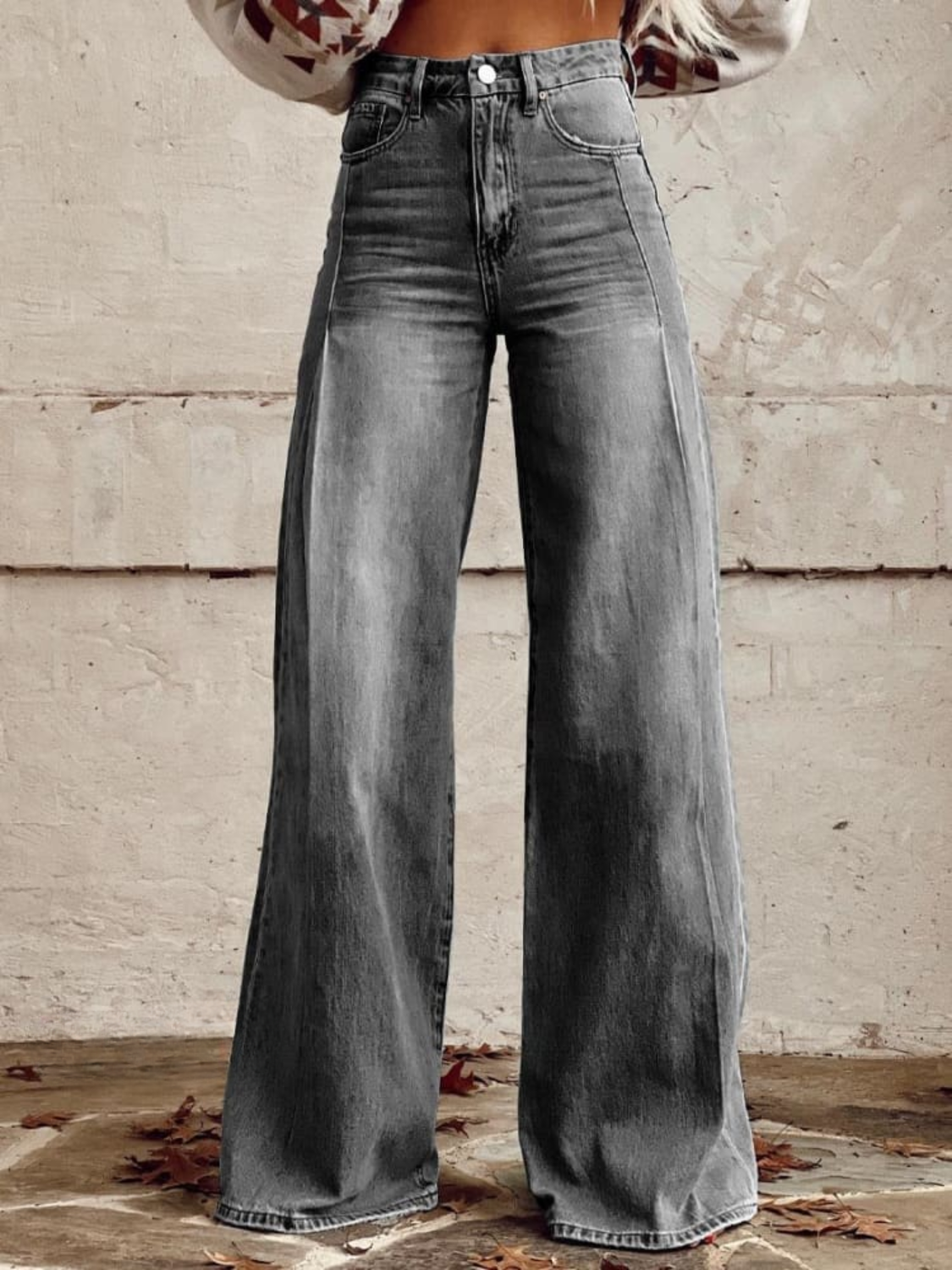 DOROTEA | Wide-Leg Pants High-Waisted Faded Denim-Style Fit