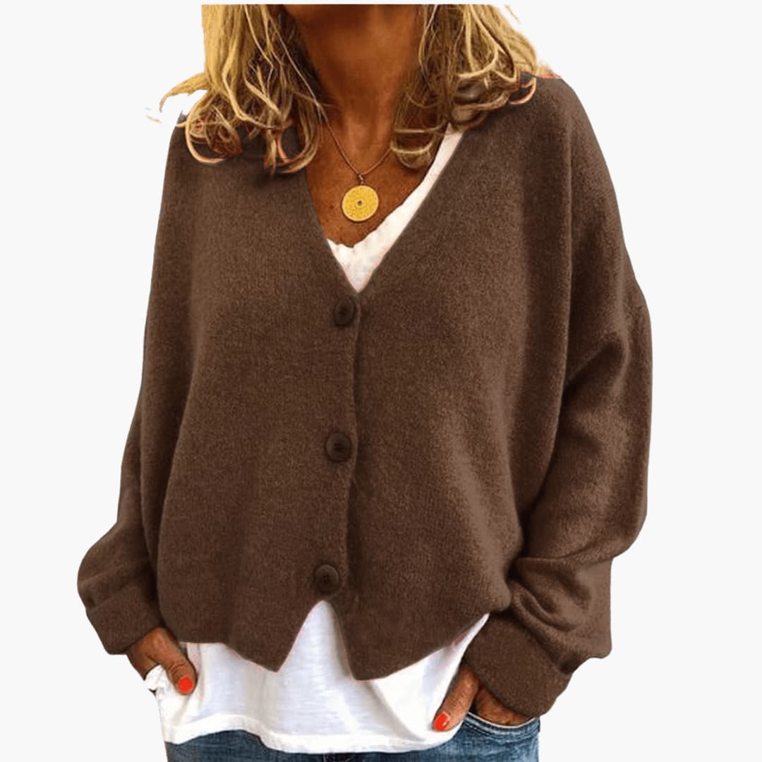 Lucrora | Long Sleeve Knitted Cardigan with Button Front