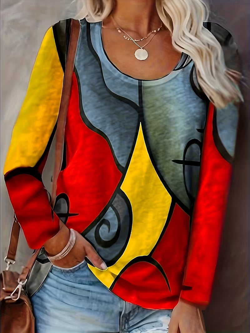 Vespis | Abstract Geometric Print Top with Long Sleeves
