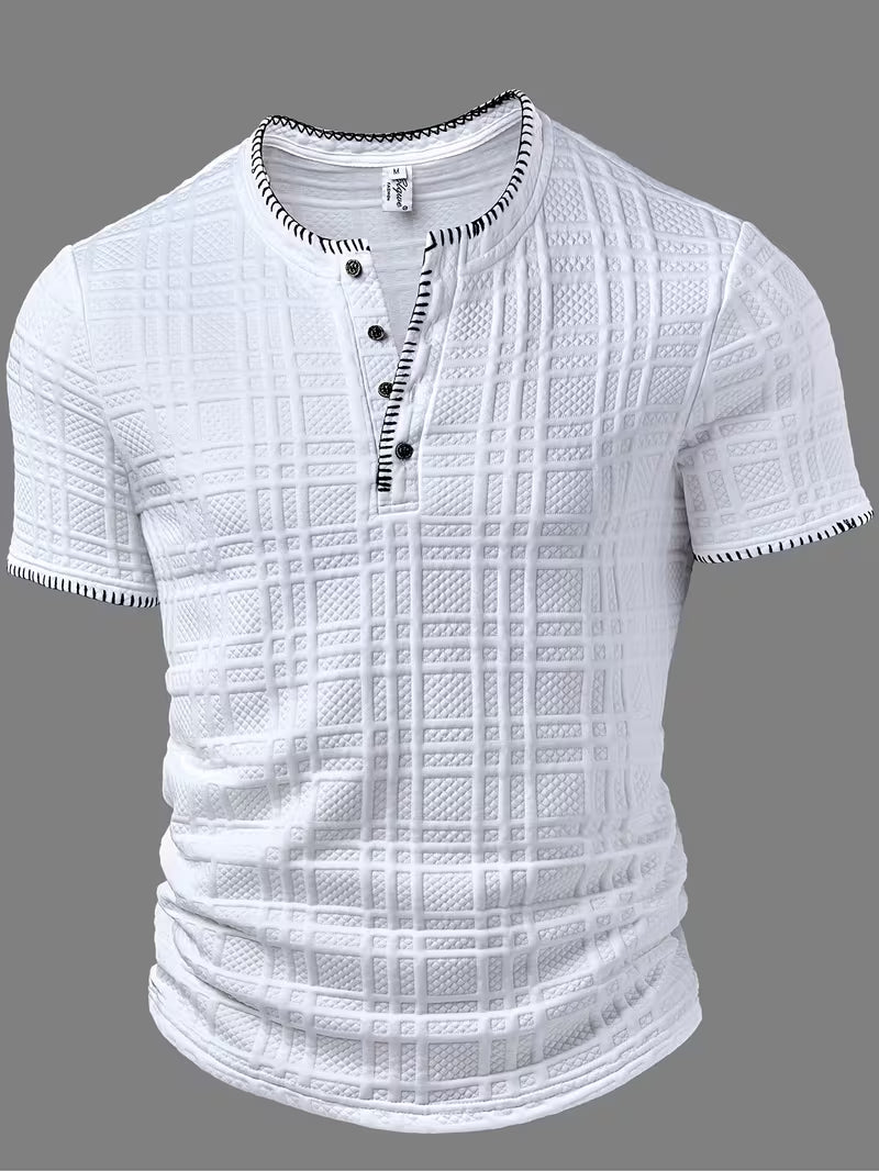 Layton | Henley T-Shirt Textured Short Sleeve Button Neck