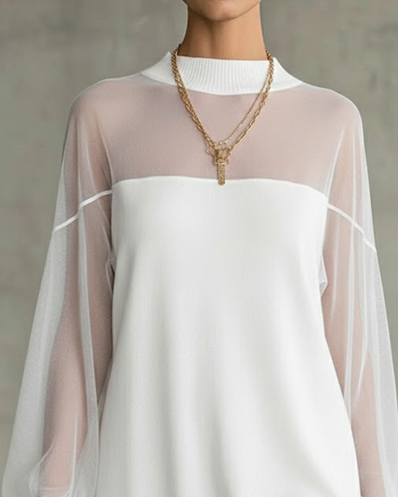 Yenaya | Knit Mini Dress with Sheer Sleeves