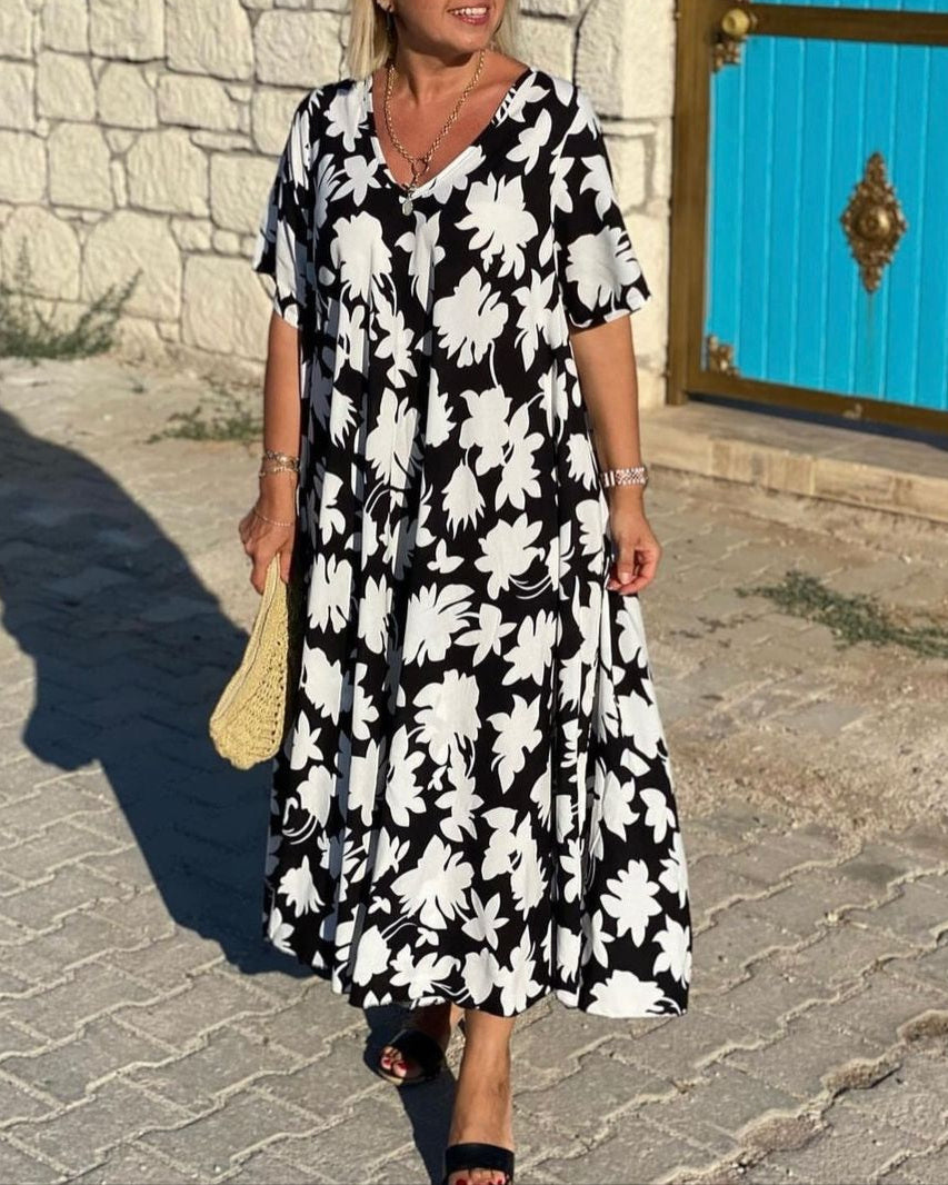 Gomez | Floral Print V Neck Maxi Dress