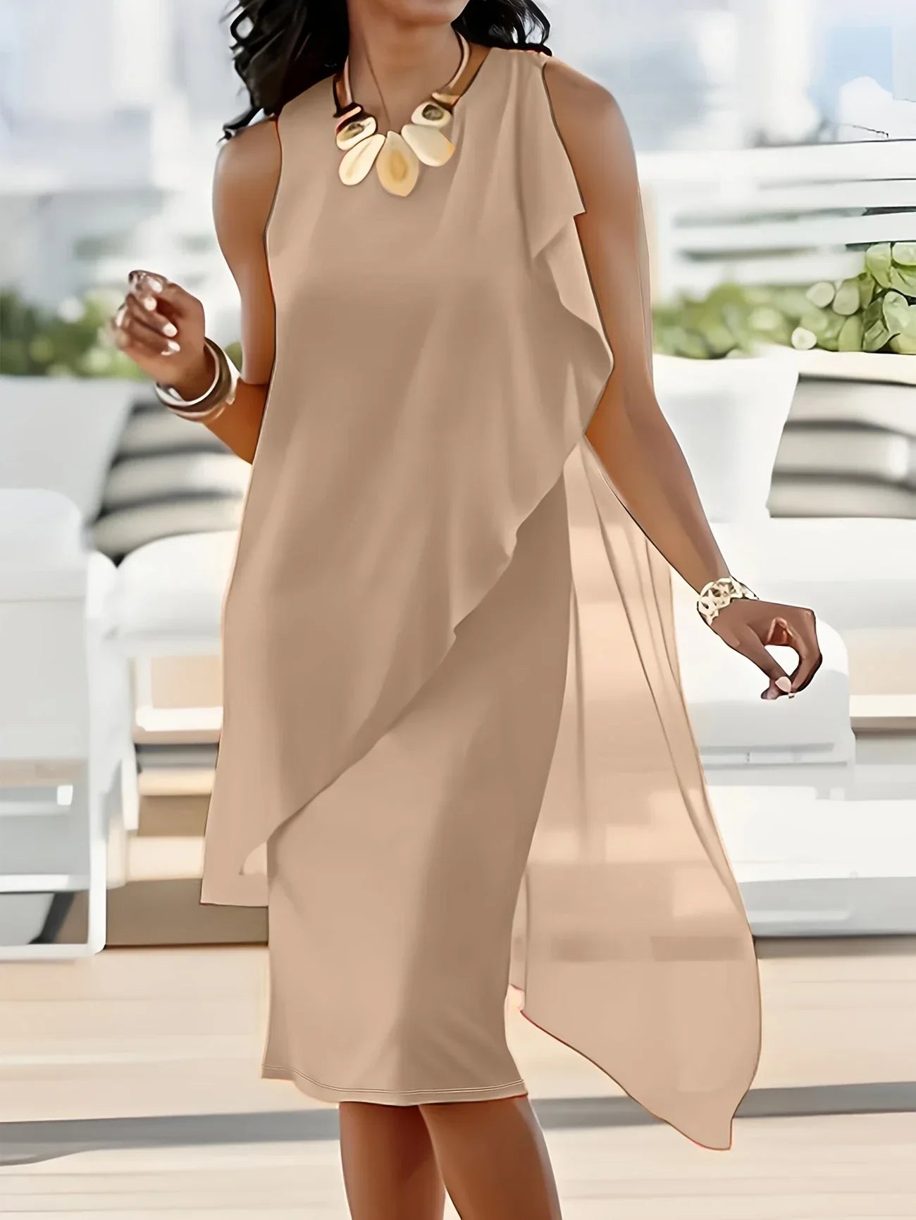 Maren | Sleeveless Asymmetrical Overlay Midi Dress