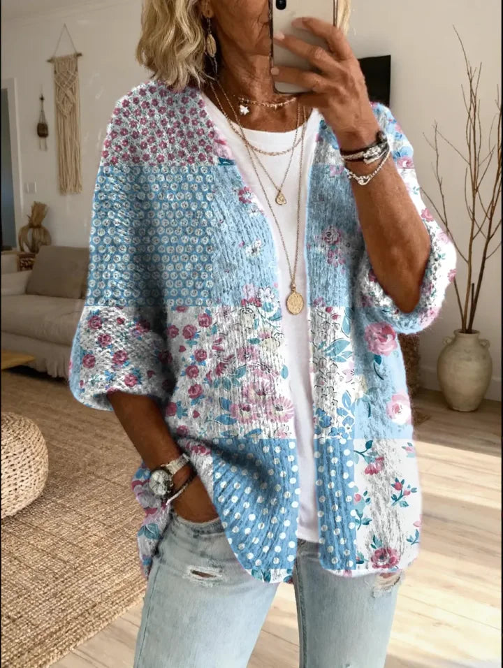 Stevena | Floral Patchwork Open Front Cardigan