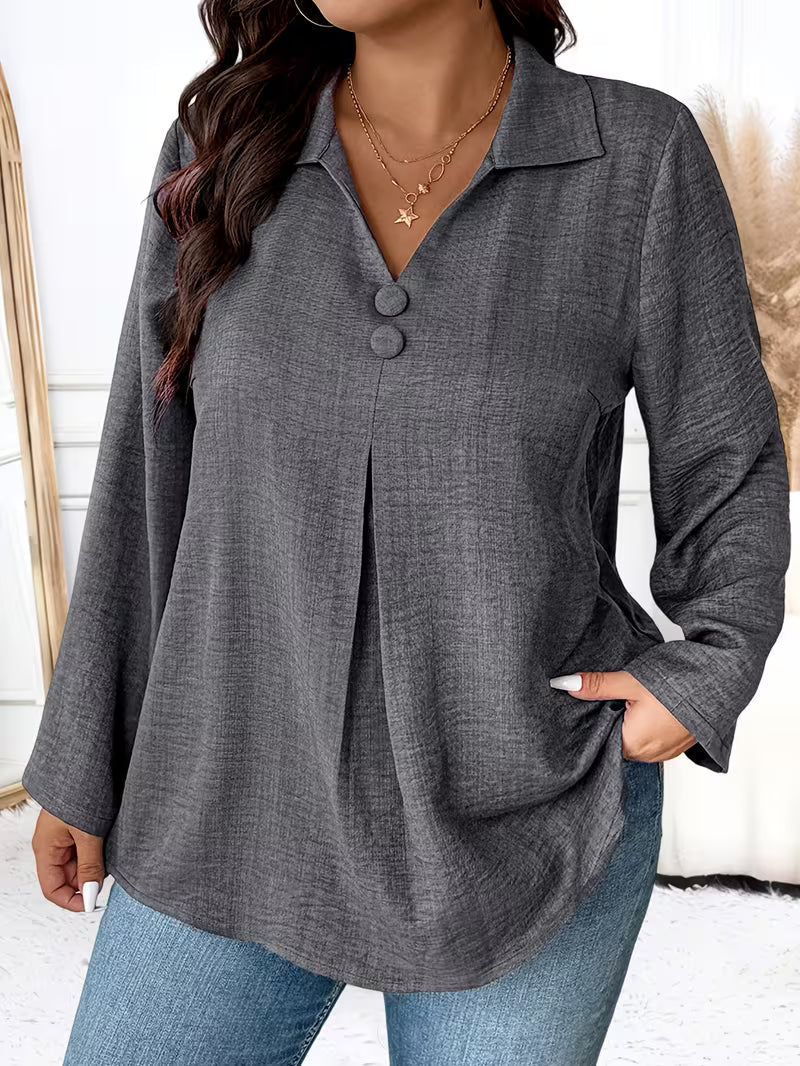 Noyelle | Long Sleeve V-Neck Button Blouse