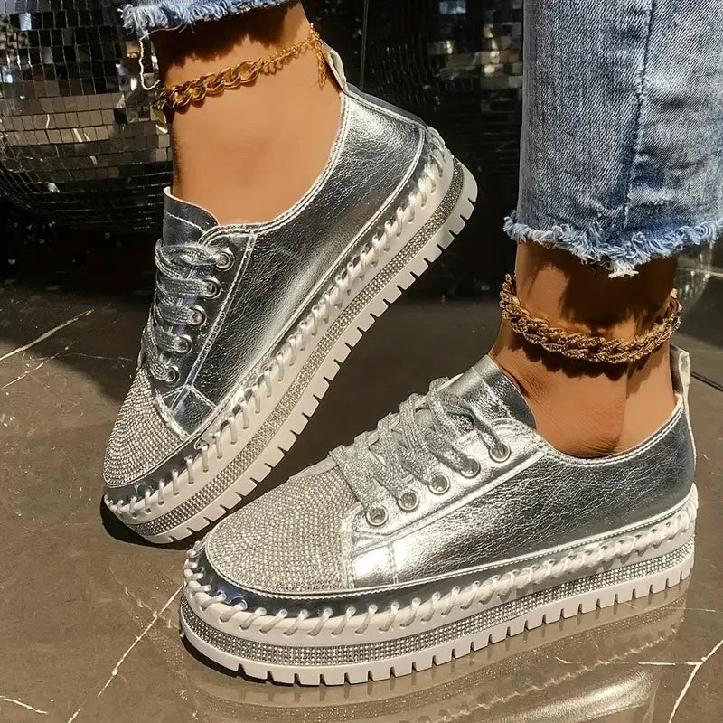 Draya | Rhinestone Lace-Up Low-Top Sneakers