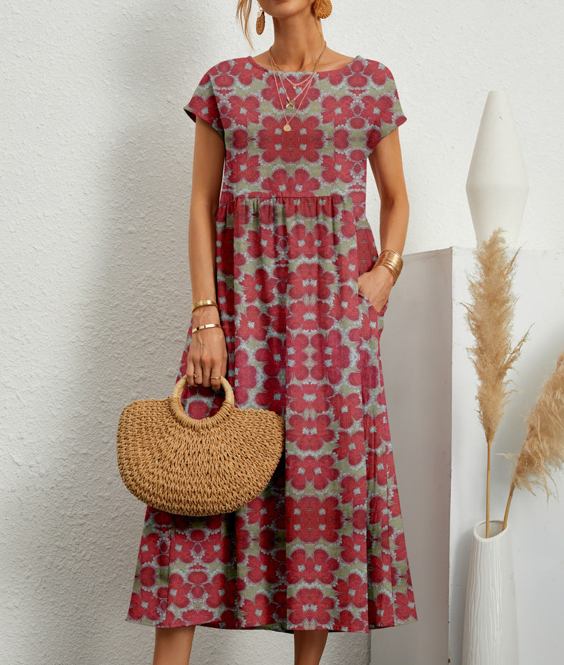 Deborah | Floral Print Short Sleeve Midi Dress