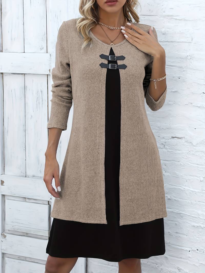 Shirahoshi | Dress Ribbed Long Sleeve Buckle Front