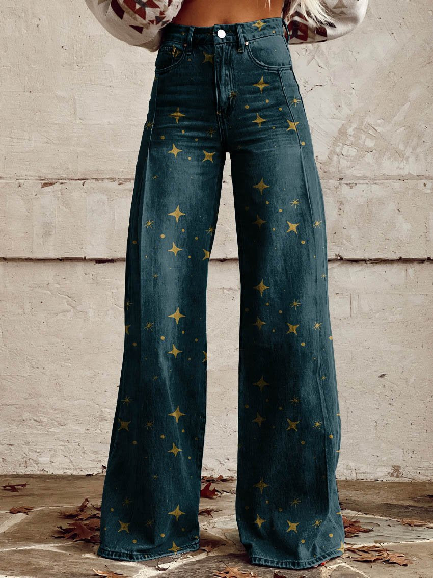 Mailin | Pants Wide Leg Denim Style Prints
