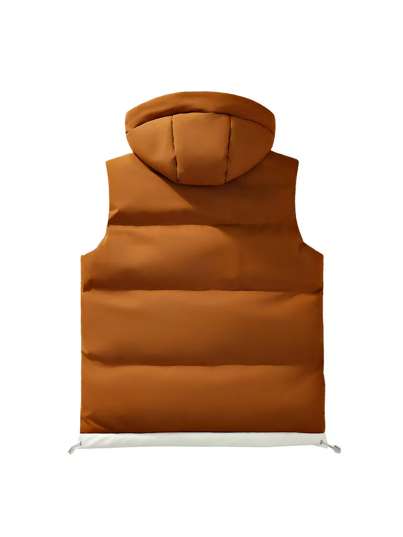 Astralforge | Padded Hooded Vest in White and Brown