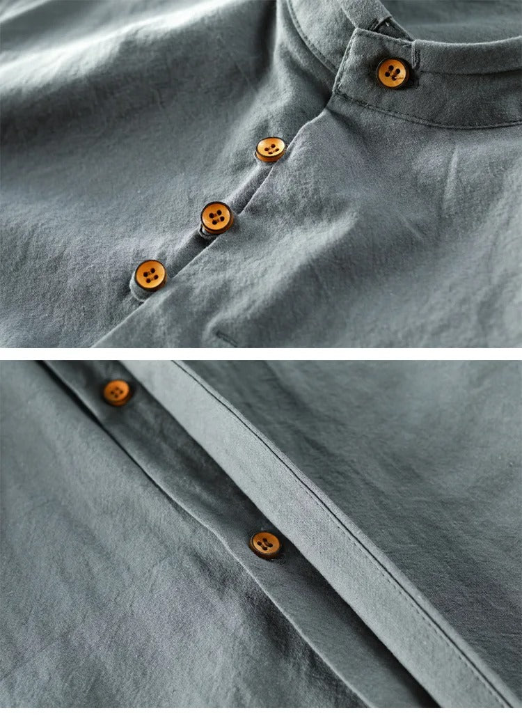 Tevin | Mandarin Collar Long Sleeve Button Shirt