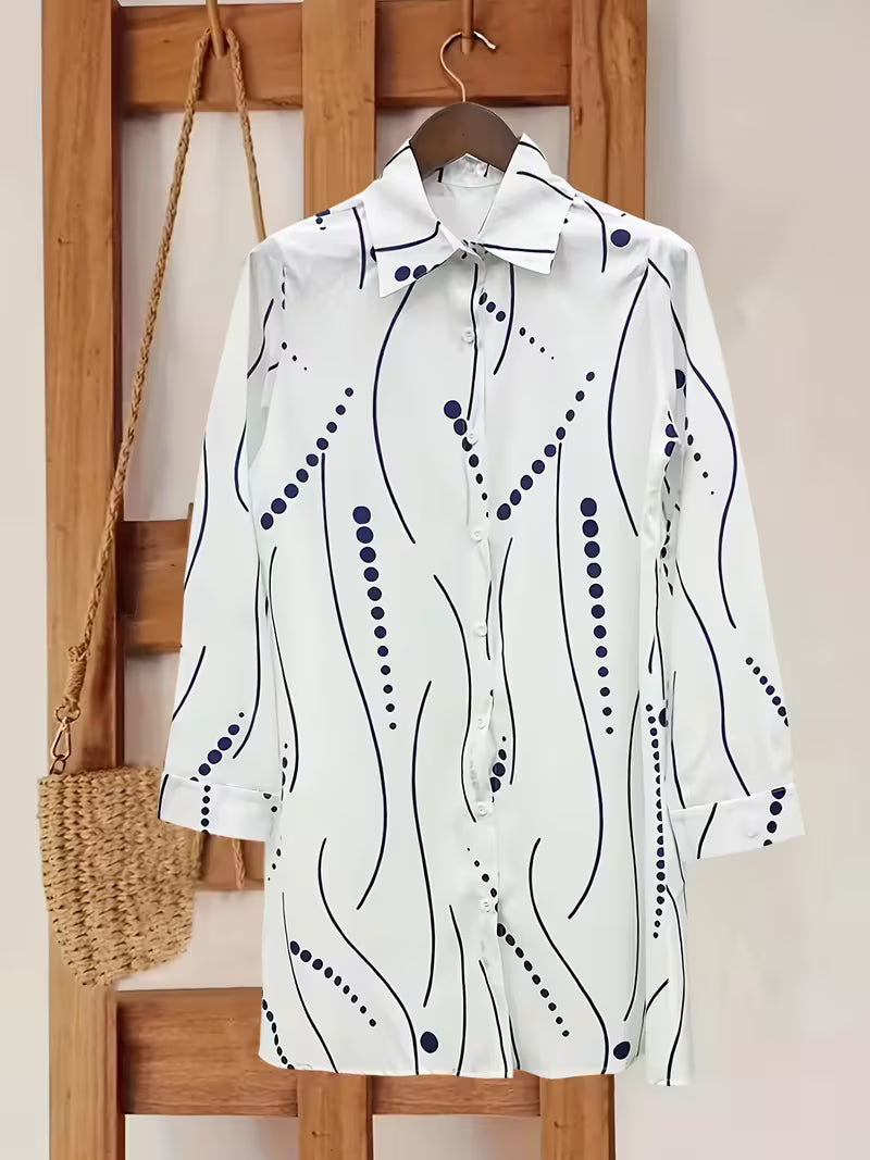 Belma - White Printed Button Shirt Dress