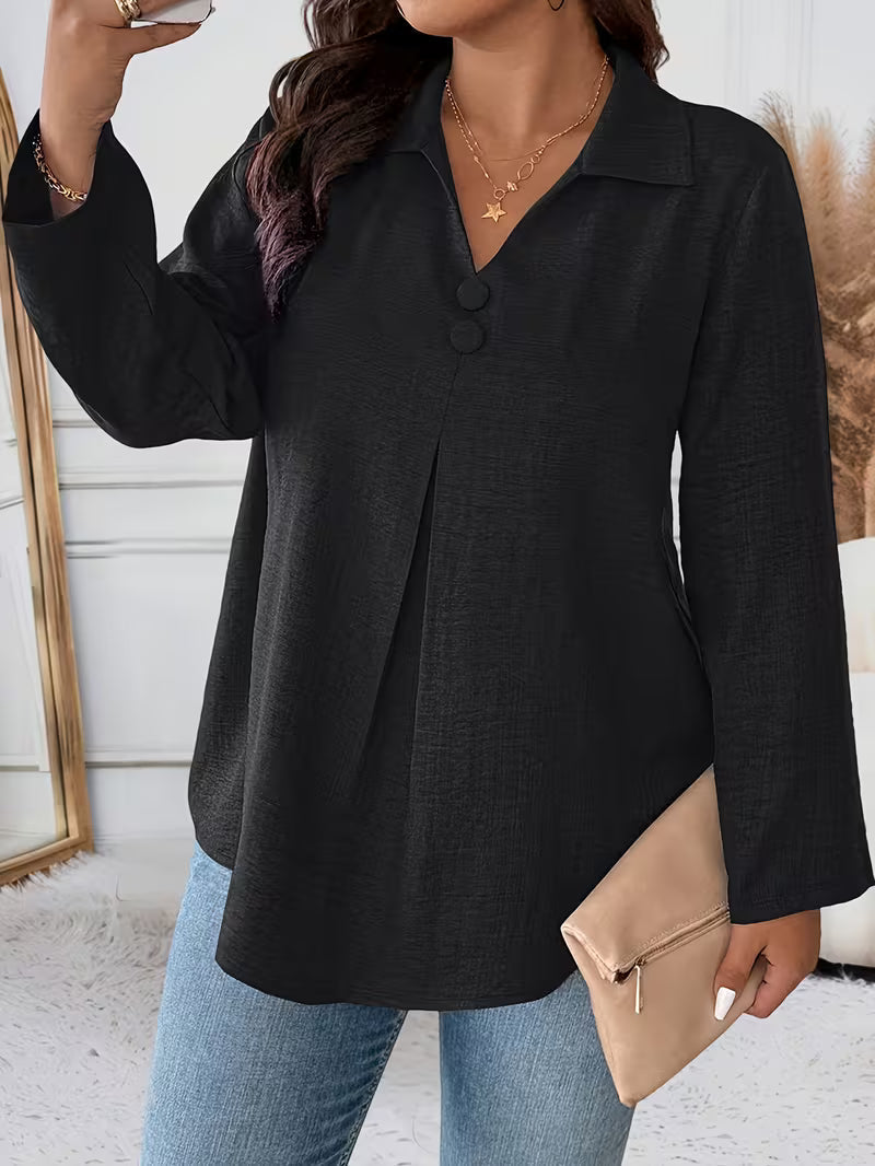 Noyelle | Long Sleeve V-Neck Button Blouse