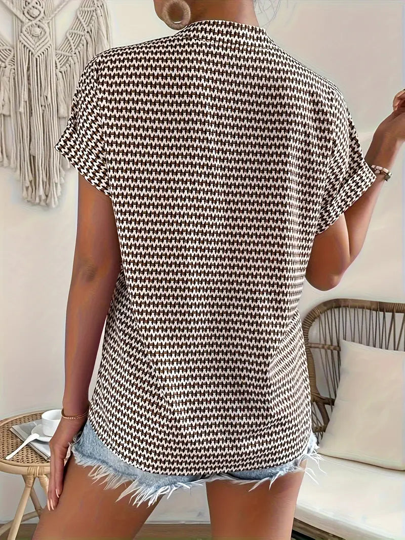 Leonore | Blouse Short Sleeve Split Neck Print