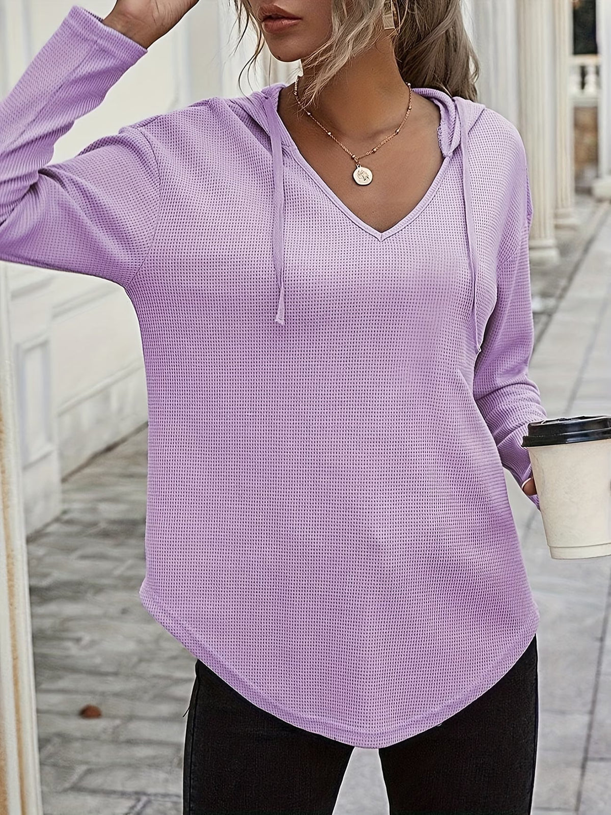 Laurette | Long Sleeve V-Neck Hoodie with Hood