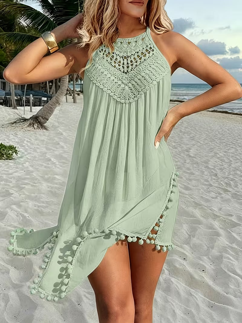 Shiena | Sleeveless Crochet Halter Beach Cover-Up