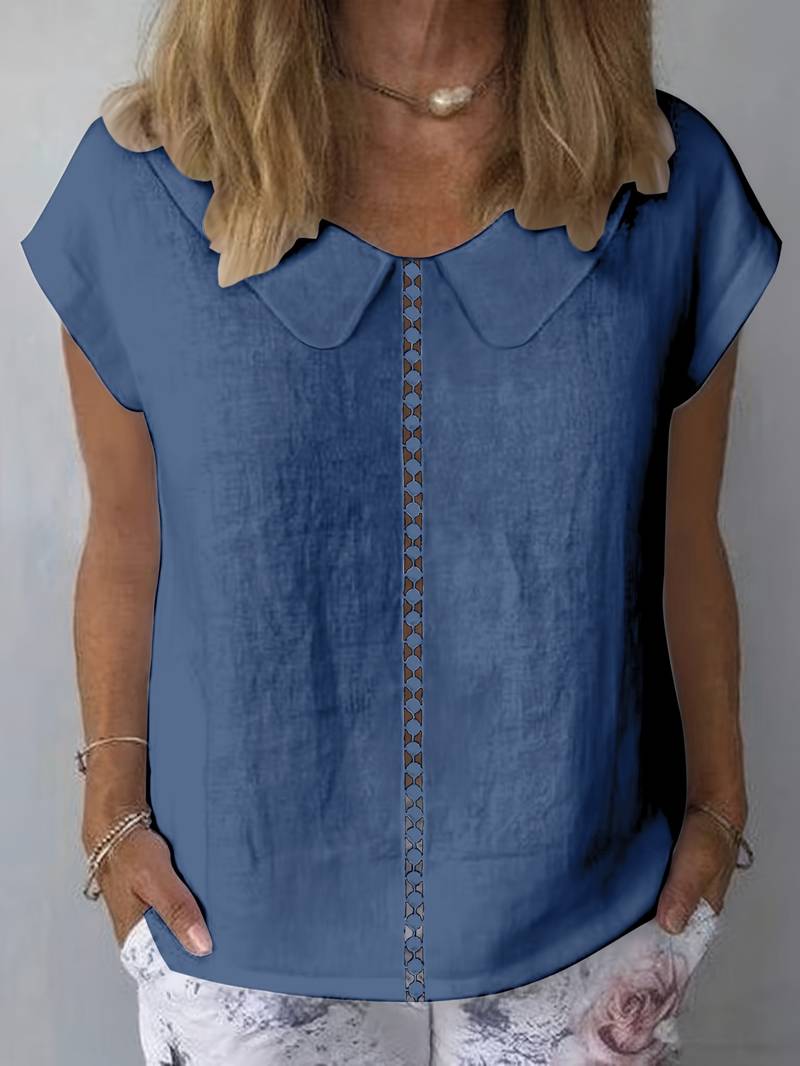 Krischelle - Peter Pan Collar Lace Trim Blouse
