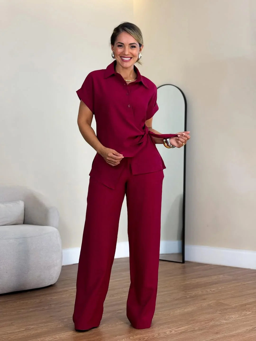 Lorie | Two Piece Tie Front Wide Leg Set