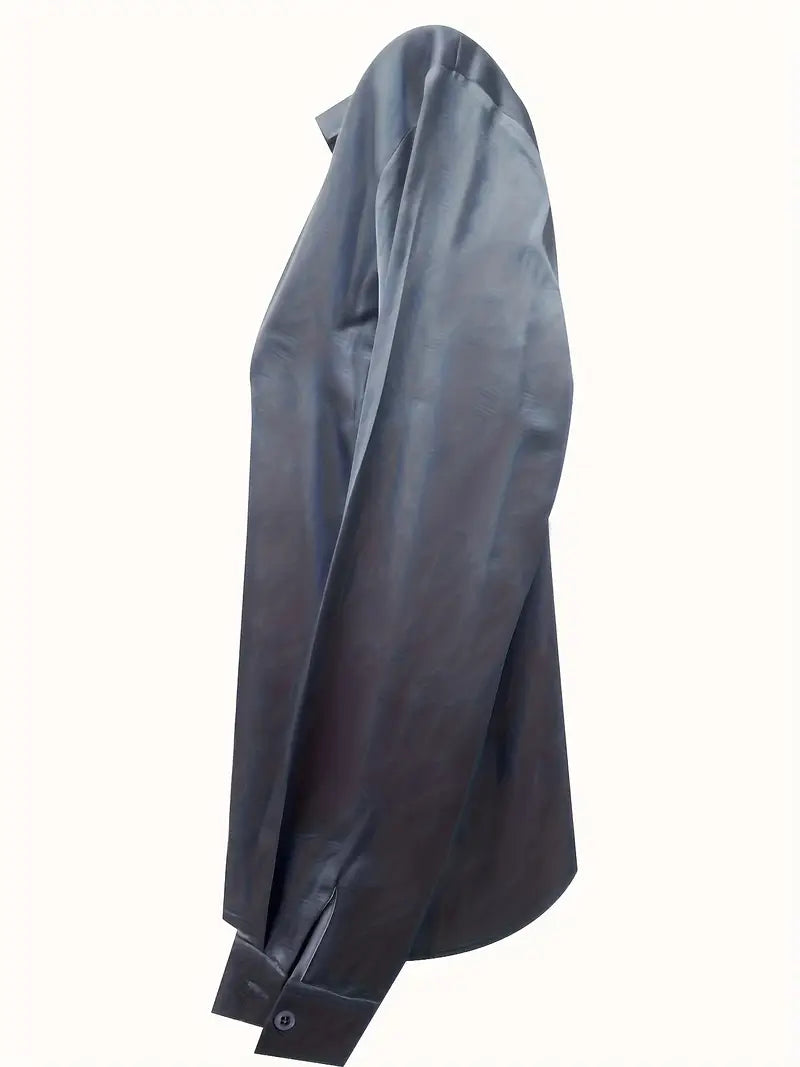 Lianyandra | V-Neck Satin Blouse in Light Pink