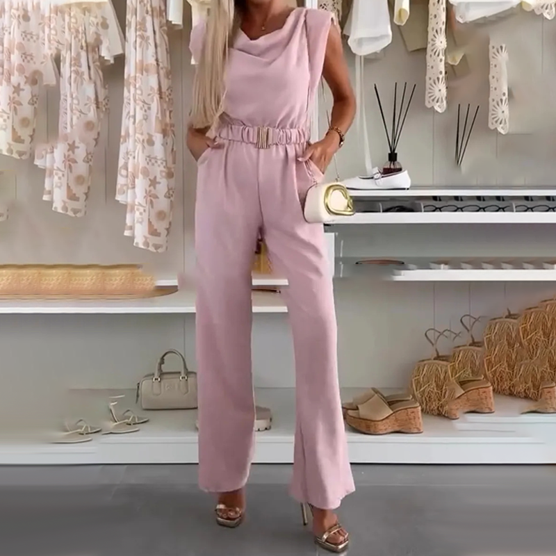 Lyda - Sleeveless Belted Wide Leg Jumpsuit