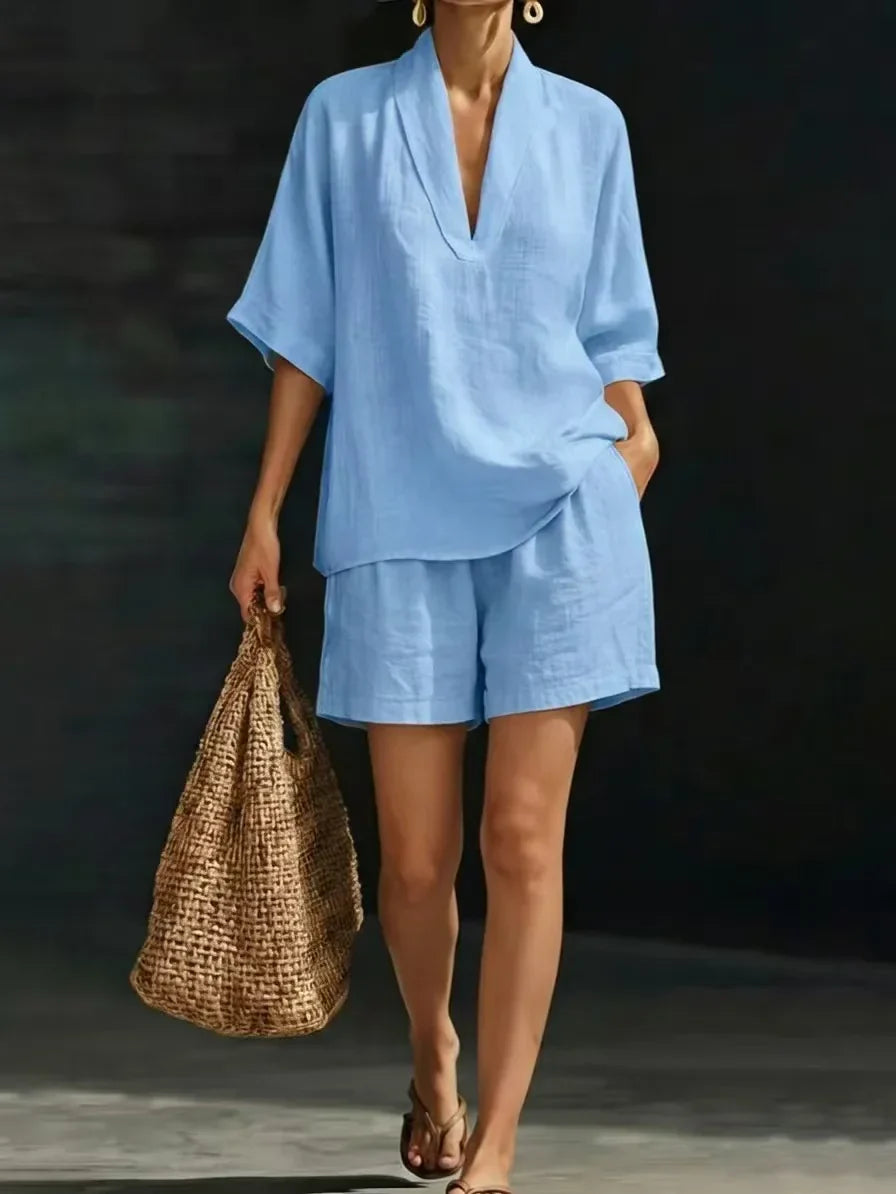 Silvani | V Neck Top Shorts Set Loose Fit