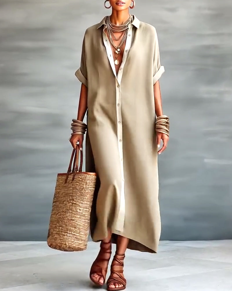 Nerena | Oversized Collared Button Front Midi Dress