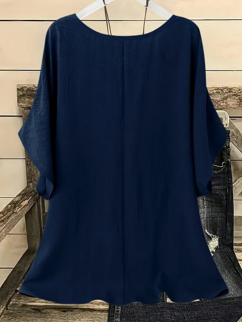 Dilek | Loose Round Neck Short Sleeve Blouse