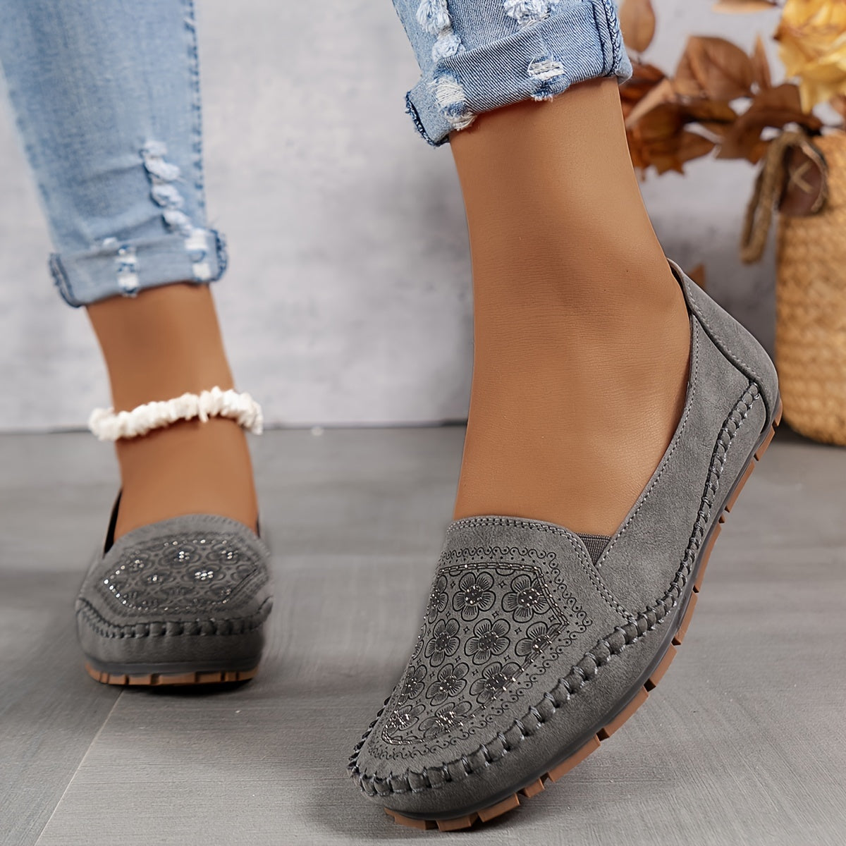 Lyrissa | Floral Slip-On Loafers Shoes