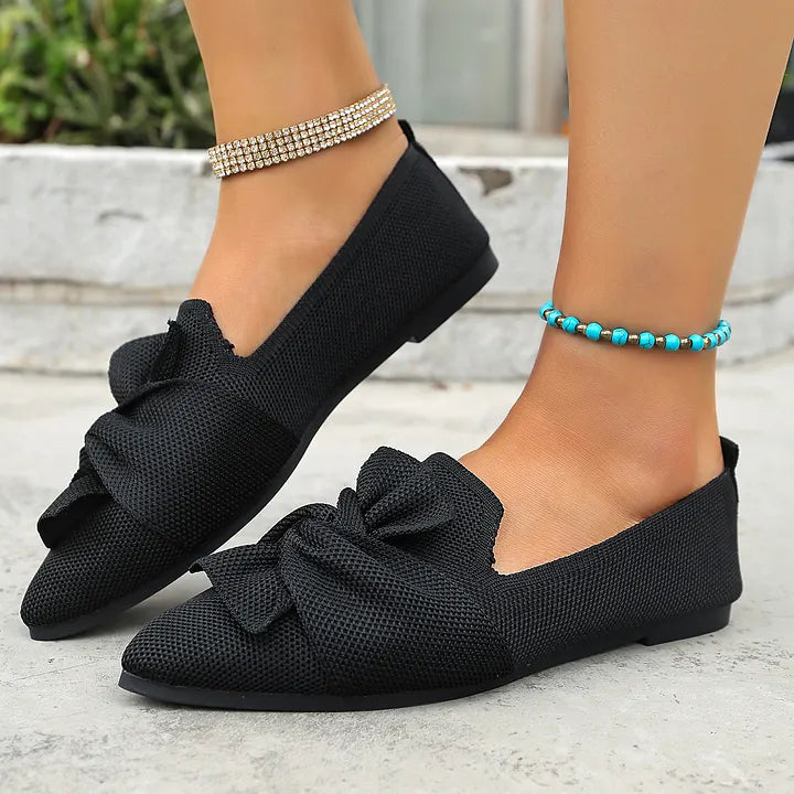 Hiromi | Bow Pointed Toe Slip On Flats