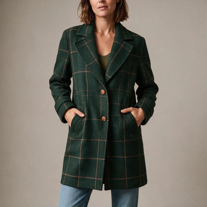 Eleaiuza | Plaid Wool Blend Coat with Notched Collar