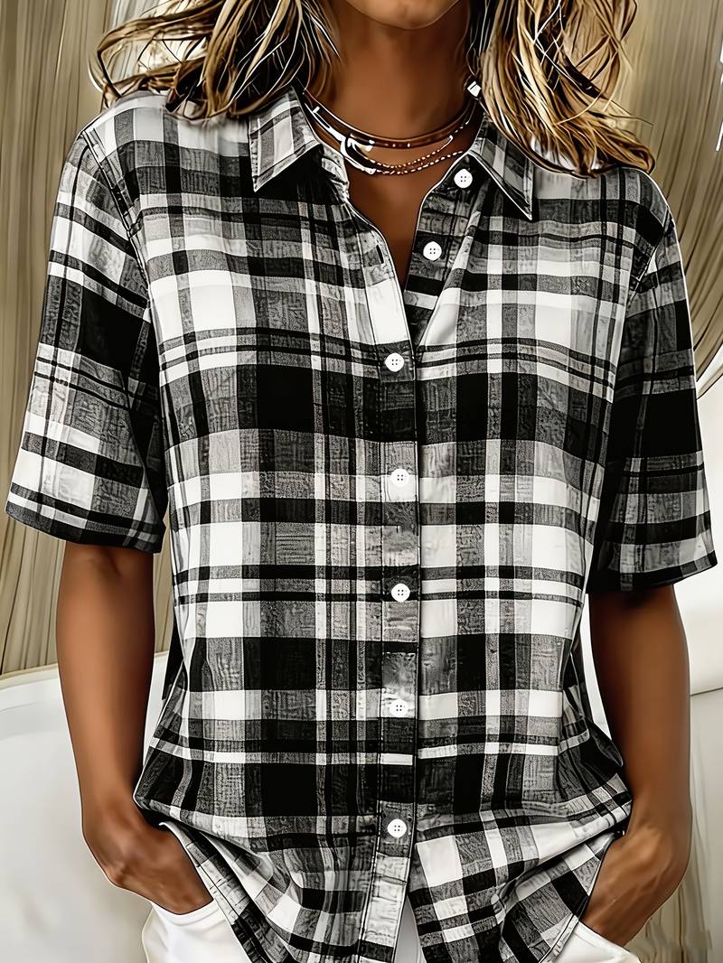 Endrita | Plaid Short Sleeve Button Front Shirt