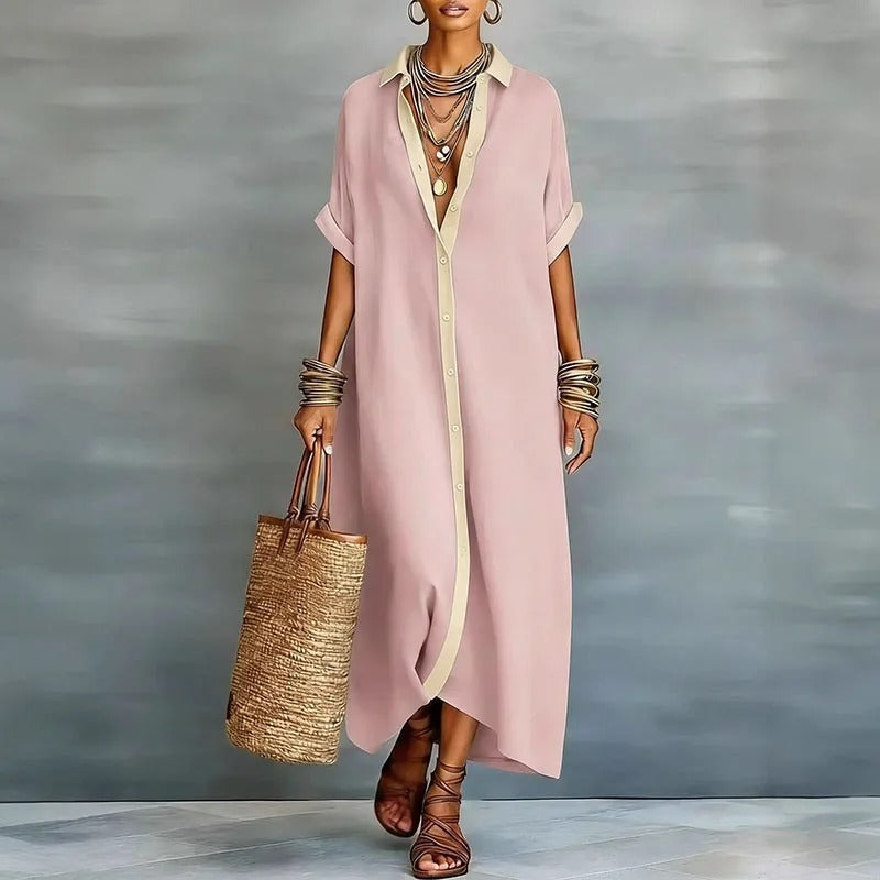 Nerena | Oversized Collared Button Front Midi Dress