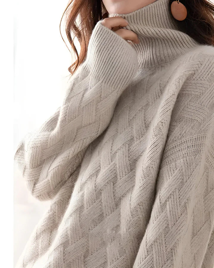 Rachael | Sweater Ivory Turtleneck Long Sleeve Textured Knit