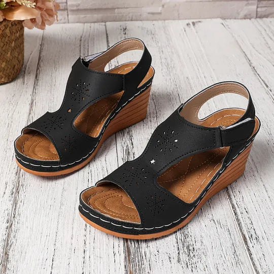 Setia | Wedge Sandals With Floral Cutout Design