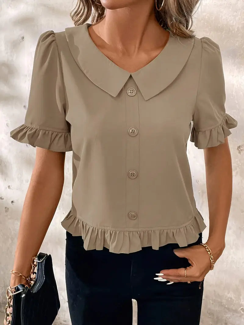 Foteini - Peter Pan Collar Short Sleeve Blouse