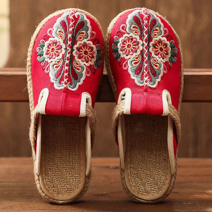 Katy | Floral Embroidered Slip-On Canvas Mules