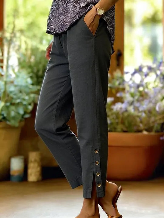 Kileza | Button Hem Loose Fit Ankle Trousers
