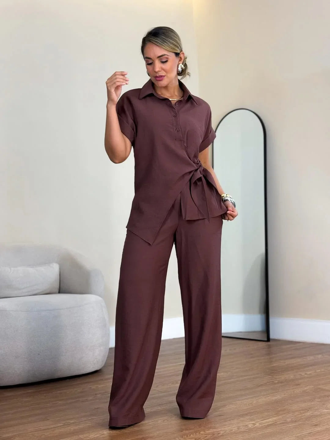 Lorie | Two Piece Tie Front Wide Leg Set