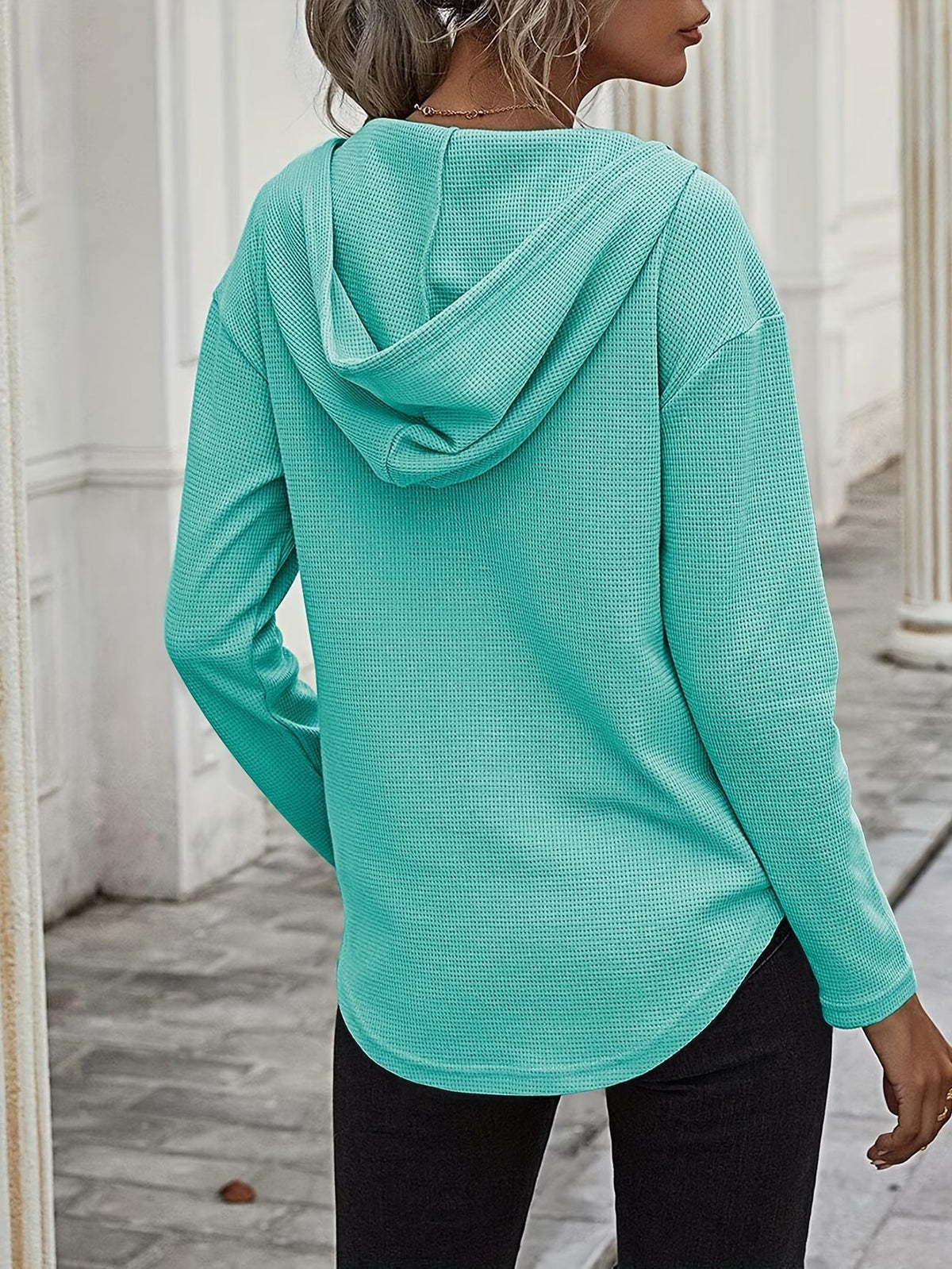 Laurette | Long Sleeve V-Neck Hoodie with Hood