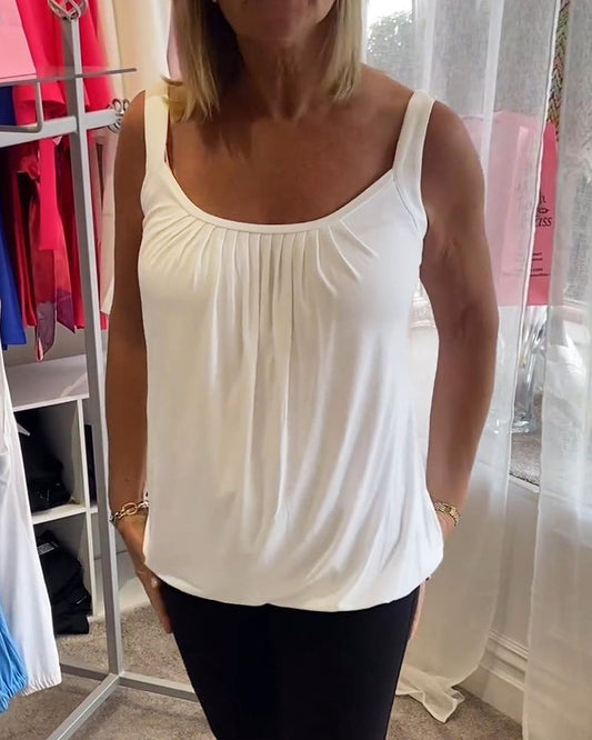 Hanner - Pleated Sleeveless Scoop Neck Tank Top