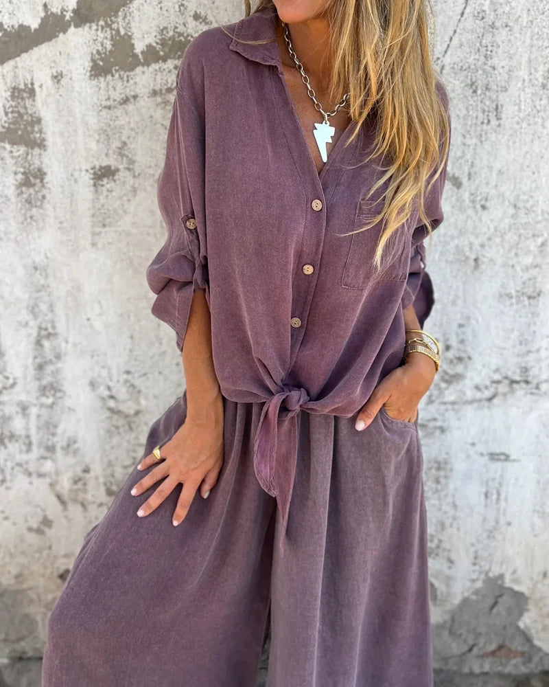 Bogna | Two-Piece Set Tie-Front Shirt Wide-Leg Pants