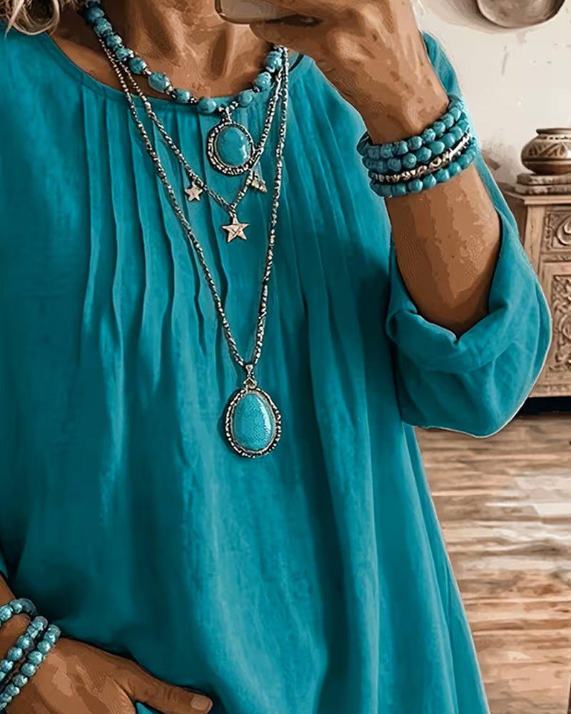 Taireen | Tunic Blouse with Boho Pleated Neckline