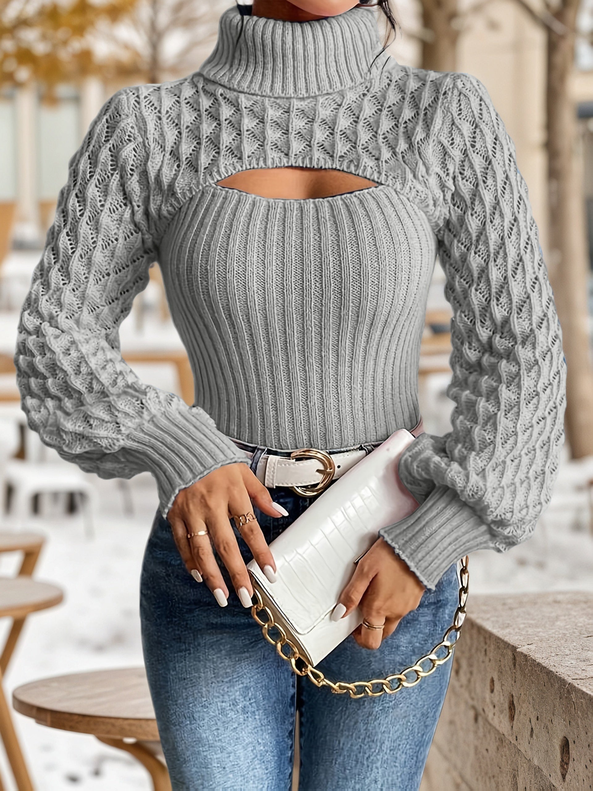 Viktonuva | Cutout Turtleneck Sweater in Blue and Black