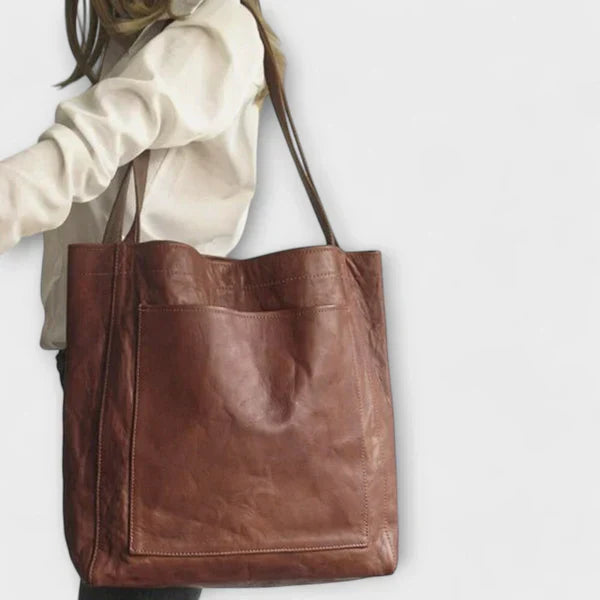 Patty | Large Faux Leather Tote Bag With Pocket
