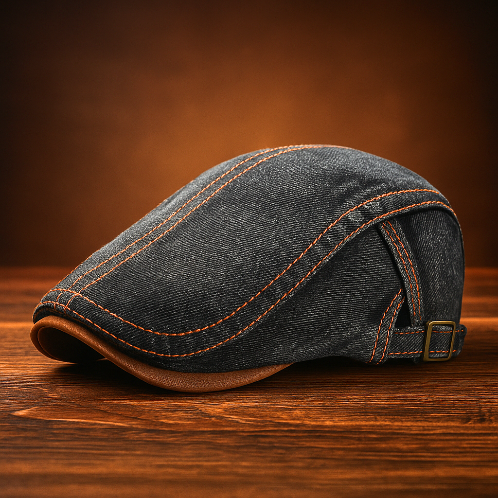 DenvaroCrest | Denim Flat Cap With Contrast Stitching