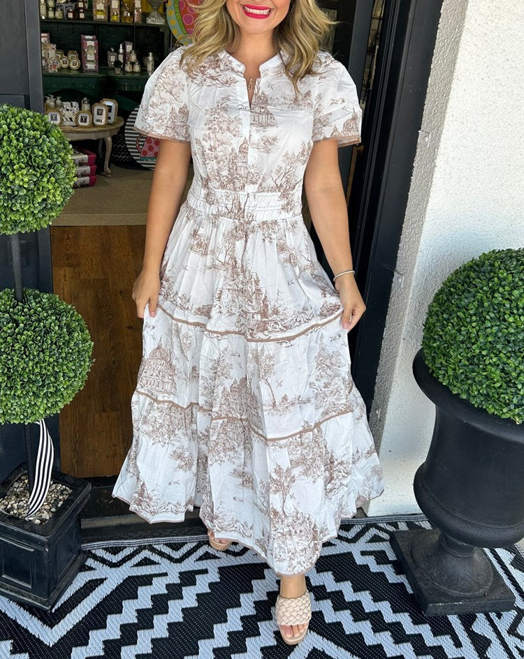 Ortrud | Short Sleeve Printed Tiered Maxi Dress